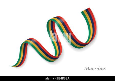 Mauritius flag ribbon waving national colors, symbolizing pride, unity and national identity Stock Vector