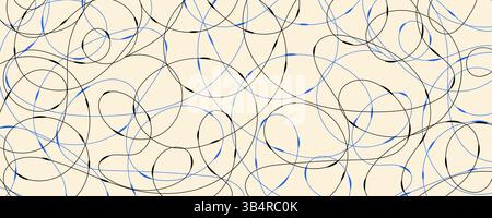 Abstract Scribble Lines Isolated on Soft Beige Background. Elegant and dynamic art with black and blue curving squiggle lines. Perfect for branding Stock Vector