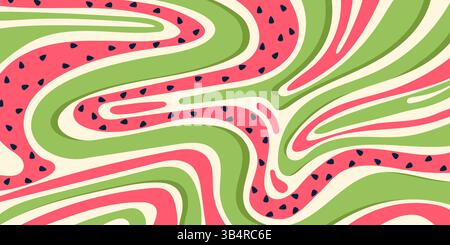 Abstract Background with Green, Pink, and Black Flowing Shapes. Watermelon abstract design with fun and summer vibes. Juicy color palette with bold Stock Vector