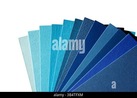 A palette of shades of blue, paper on a white background. Stock Photo