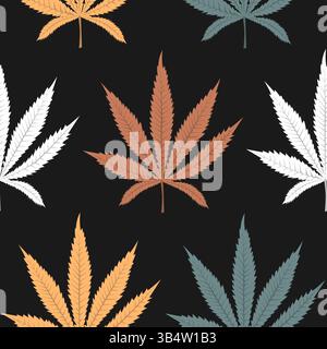 Colorful hemp leaves seamless pattern. Vector illustration Stock Vector