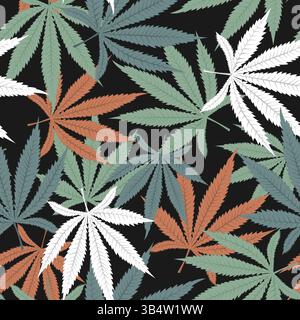 Colorful hemp leaves seamless pattern. Vector illustration. Stock Vector