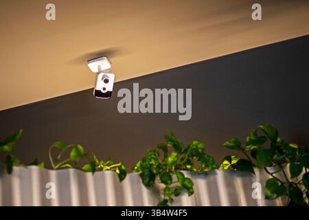 miniature functional surveillance camera in a public place. safety and reliability Stock Photo