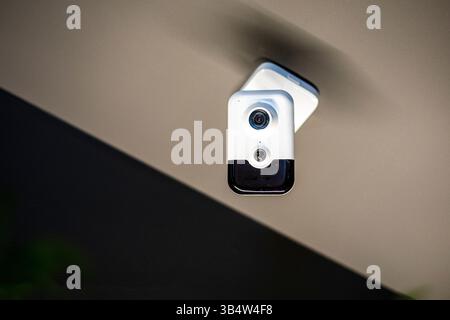 miniature functional surveillance camera in a public place. safety and reliability Stock Photo