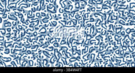 Vector Generative algorithm psychedelic blue background. Reaction-diffusion or turing pattern formation. Organic lines in memphis. Unique texture of h Stock Vector