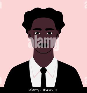 Portrait of a young African American man in suit and necktie. Avatar of a young African male. Vector illustration Stock Vector