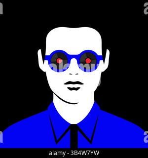 Man with vinyl record sunglasses minimalist portrait. Music concept in retro style. Vector illustration Stock Vector