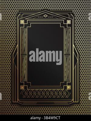 Golden Gatsby frame design. Vintage retro Art Deco frame on golden geometric pattern background. Vector illustration Stock Vector