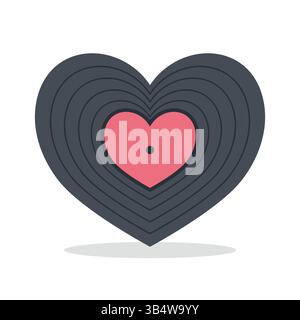 Retro vinyl record in the shape of heart. Vinyl heart isolated on white background. Vector illustration Stock Vector