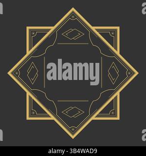 Art Deco frame in hexagonal shape on dark background. Vintage retro Art Deco border design. Vector illustration Stock Vector