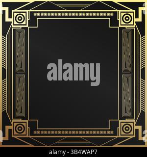 Golden vintage Gatsby style frame template. Retro style Art Deco border design background. Vector illustration Stock Vector
