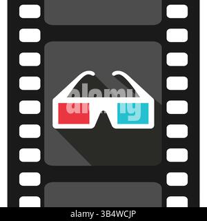 3d glasses icon in movie filmstrip. Cinema movie icon symbol. Vector illustration Stock Vector