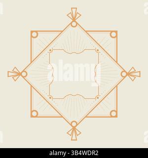 Golden Art Deco frame in hexagonal shape on light background. Vintage retro Art Deco border design. Vector illustration Stock Vector