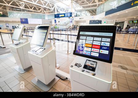 27 April 2025 Stockholm Sweden , self-service airline check-in terminal at Arlanda Airport Stock Photo