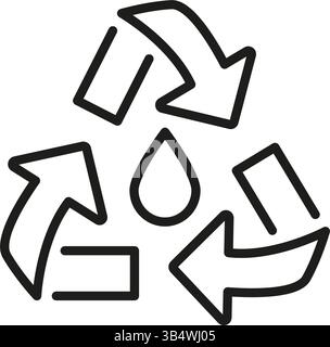 Recycling Arrows With Water Drop Line Icon. Water Conservation And Sustainable Resource Management Outline Icon. Eco-Friendly Practices and Protection Stock Vector