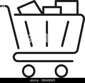 Shopping Cart With Boxes Line Icon. E-Commerce, Online Shopping, And Retail Purchase Outline Symbol. Consumer Goods And Marketplace Concept. Editable Stock Vector