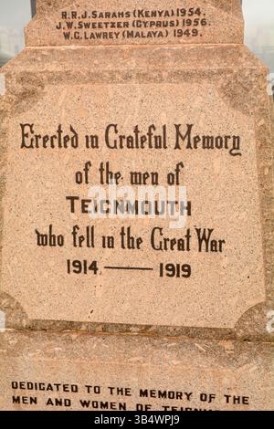 War Memorial in Teignmouth, Devon, England - for the men of Teignnmouth who fell in The Great War 1914-1919 Stock Photo