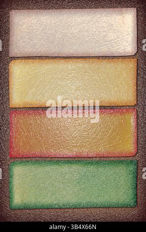 Four colorful leather banners creating a vibrant and textured design Stock Photo