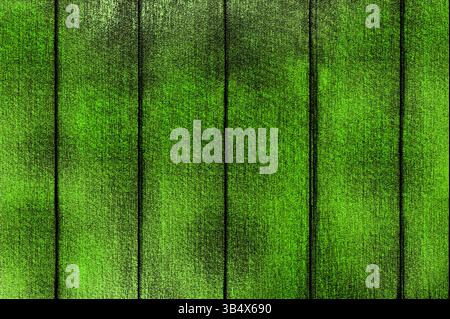 Green painted wood grain showing vertical wooden boards creating a textured background Stock Photo