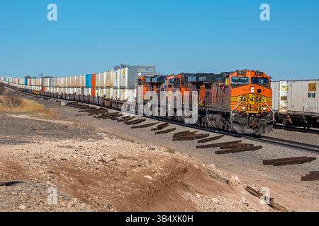 Bovina, Texas - A Burlington Northern train heals double-stacked ...