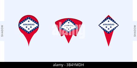 Arkansas Map Markers Set. Perfect for projects related to Arkansas, travel, geography, and international representation. Vector collection. Stock Vector