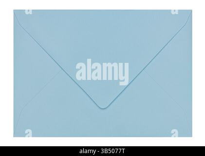 Top view of closed back from rectangle baby blue envelope. Isolated on a white background. Stock Photo
