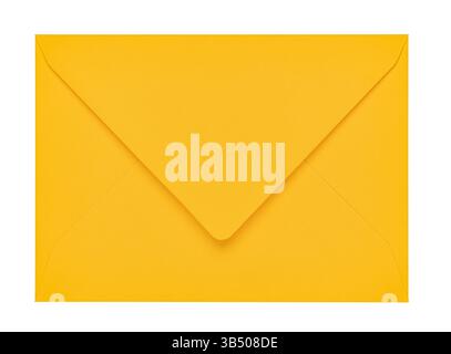 Top view of open back from rectangle yellow envelope. Isolated on a white background. Stock Photo