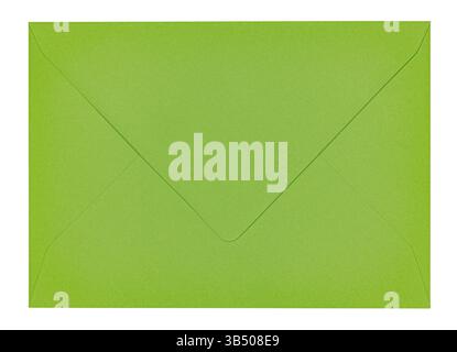 Top view of closed back from rectangle apple green envelope. Isolated on a white background. Stock Photo