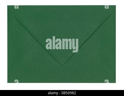 Top view of closed back from rectangle dark green envelope. Isolated on a white background. Stock Photo