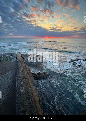 Aberystwyth seafront at dusk, Ceredigion, Wales Stock Photo
