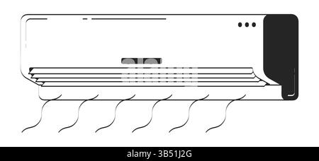 Wall-mounted air conditioner blowing cool air doodle linear object Stock Vector