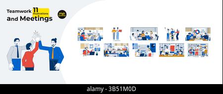Business teamwork and meetings cartoon flat illustrations mega bundle Stock Vector