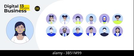 Diverse professionals avatars cartoon flat illustrations mega bundle Stock Vector