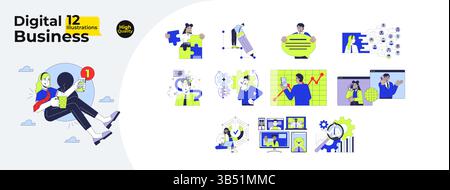 Digital business cartoon flat illustrations mega bundle Stock Vector