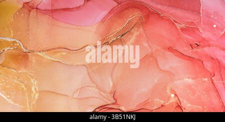 Beautiful romantic marble surface in red, purple and pink tones with glitter effect. Modern abstract stone background. Stock Photo