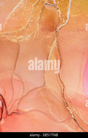 Beautiful romantic marble surface in red, purple and pink tones with glitter effect. Modern abstract stone background. Stock Photo