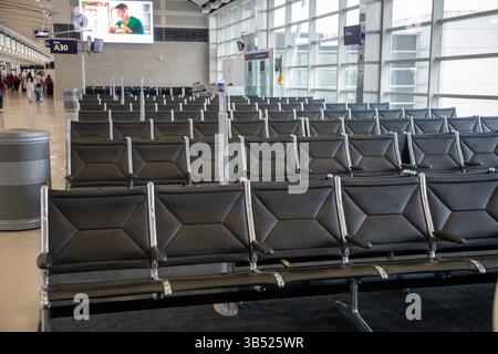Detroit, Michigan - An empty waiting area in the McNamara Terminal at Detroit Metro Airport. Stock Photo