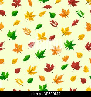 Colorful leaves arrangement on a bright color seamless pattren design Stock Vector