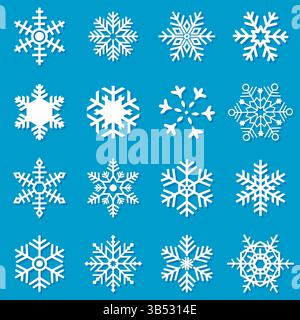 Set out snowflakes silhouettes with soft shadows Stock Vector