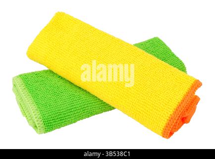 Group of polyester fabric microfibre washable cleaning cloths isolated on a white background Stock Photo