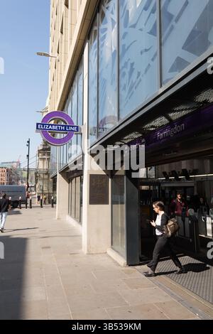 The new Elizabeth Line signage at Farringdon Crossrail Station, LOndon, England, UK Stock Photo