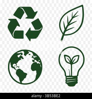 Eco Icon Set – Sustainable, Green Energy & Environmental Symbols in Minimalist Vector Style Stock Vector