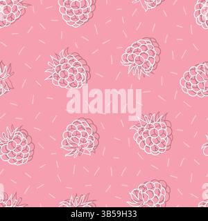 Abstract seamless berry pattern in pink color with doodle raspberry Stock Vector