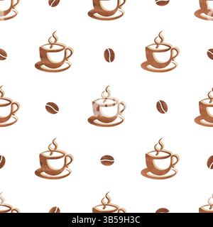 Coffee beans and cups seamless pattern. Vector watercolor coffee background Stock Vector