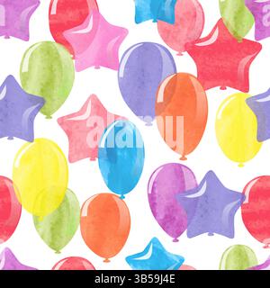 Watercolor colorful balloons seamless pattern. Vector celebration background Stock Vector