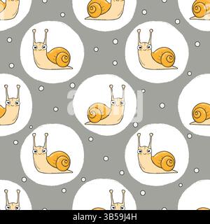 Cute snails pattern. Vector seamless polka dot background for kids Stock Vector