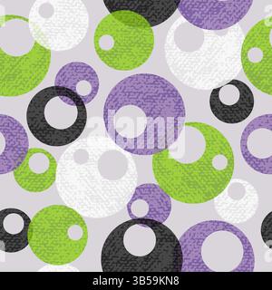 Seamless dotted pattern with green, black and lilac circles. Vector abstract background with round shapes Stock Vector
