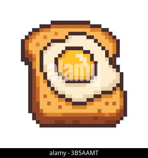 Pixel toast illustration. Fried egg detail. Breakfast food item. Pixelated meal vector. Stock Vector