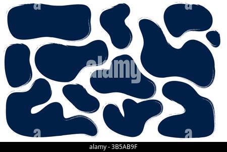 Blue charcoal shapes and ink brush strokes. Grunge organic blobs, irregular stains, and abstract spots on white background. Simple vector illustration Stock Vector
