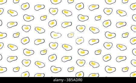 Fried eggs seamless pattern in various shapes. Bright top view texture for cafe menu, flyer, cookbook, wrapping paper, packaging, Egg Day card, and fo Stock Vector